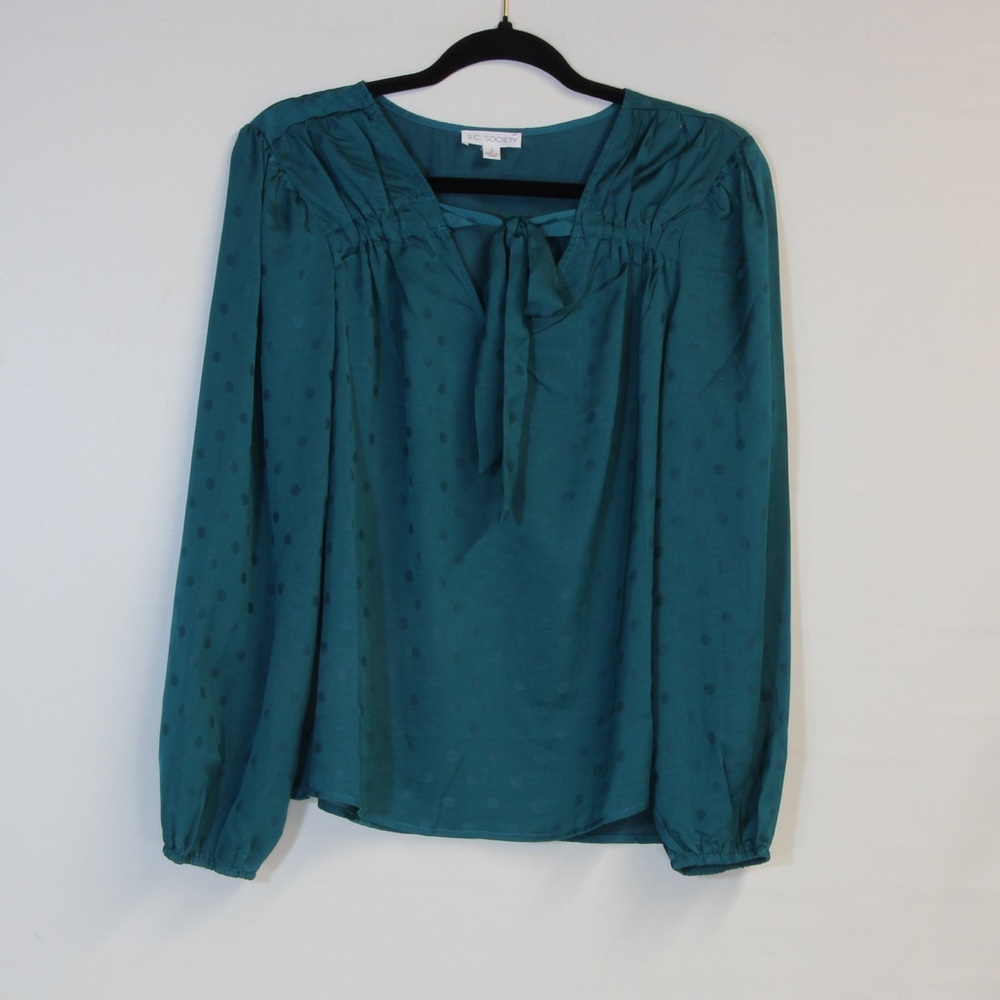 S.C. Society Green Polka Dot Long Ruffle Sleeve Shirt